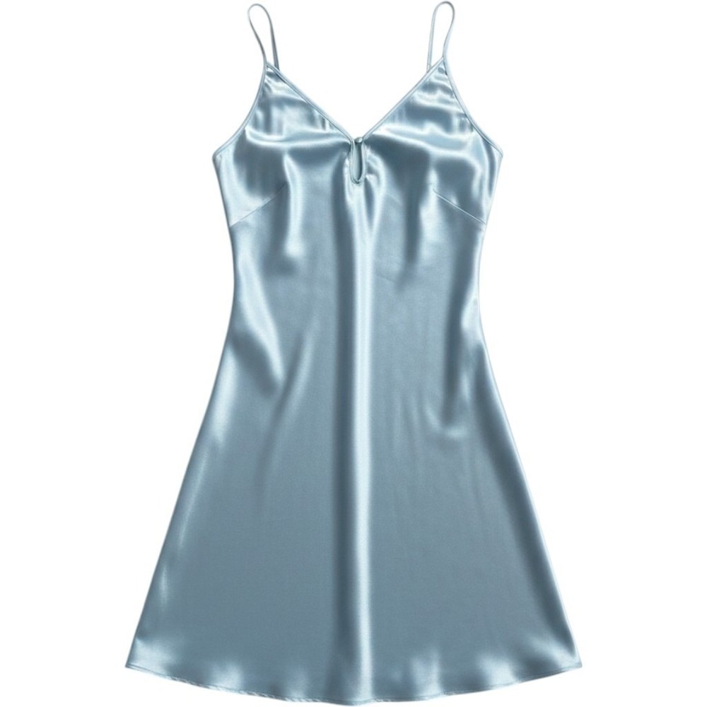 JOLYNN Women's Vintage Blue Satin Slip Dress Lace Size L‎